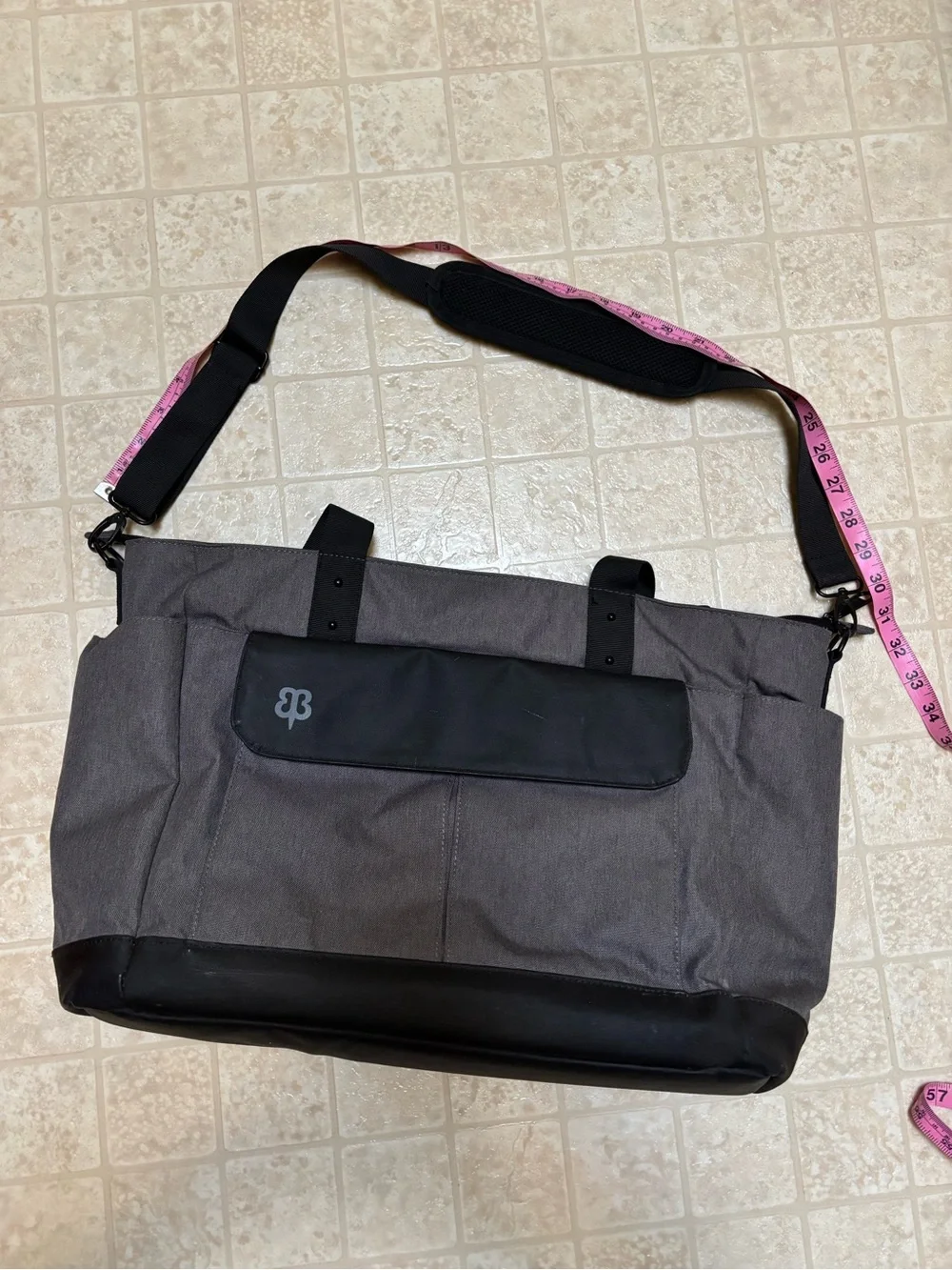 Betabrand Commuter Laptop Gray Black Messenger Bag with Blue Interior